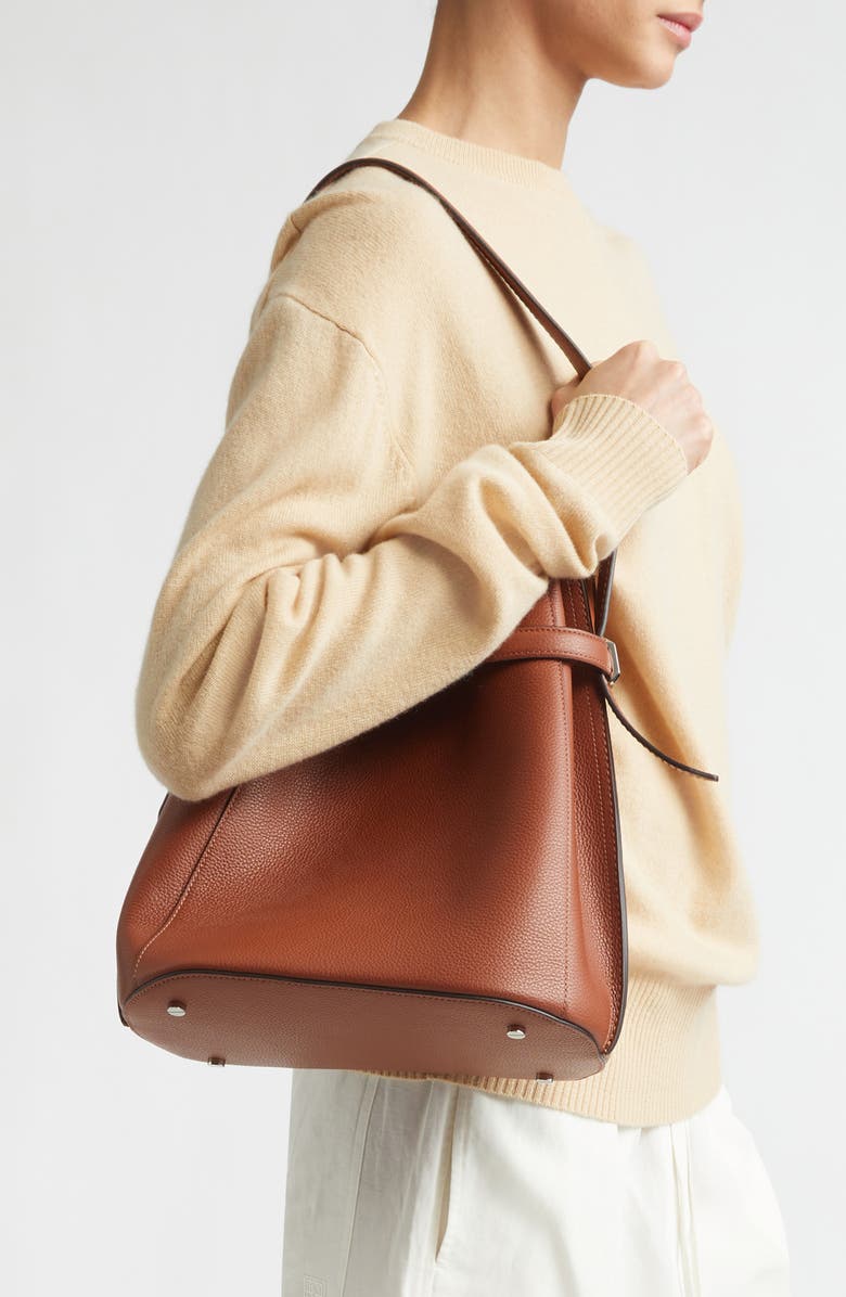 TOTEME Belted Grained Leather Bucket Bag, Alternate, color, Sienna