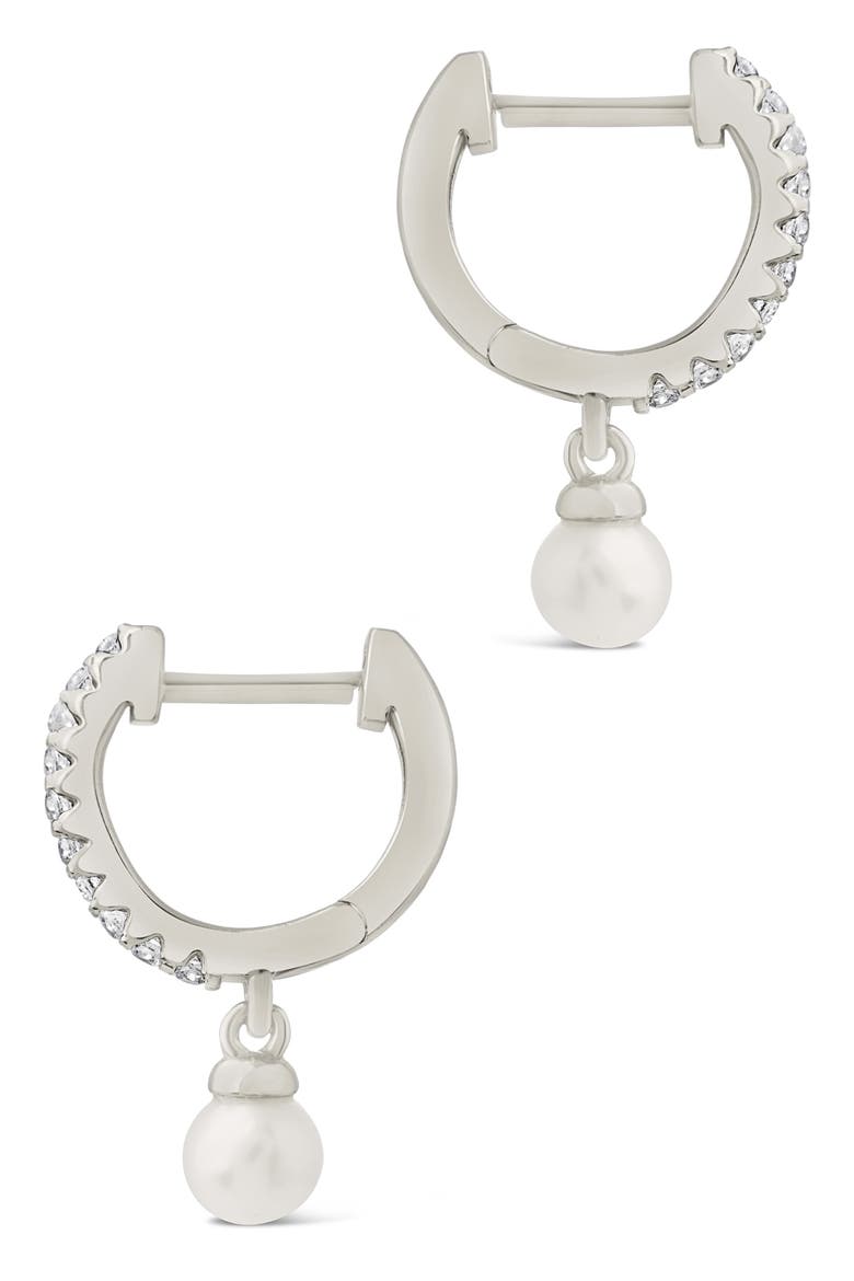 Maggie Cubic Zirconia Imitation Pearl Drop Huggie Hoop Earrings, Alternate, color, SILVER