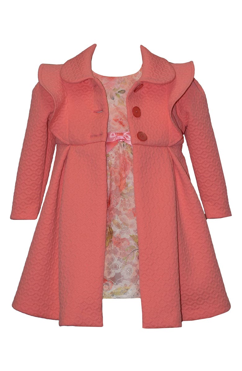 Iris & Ivy Kids' Floral Lace Party Dress & Knit Coat Set, Main, color, Coral