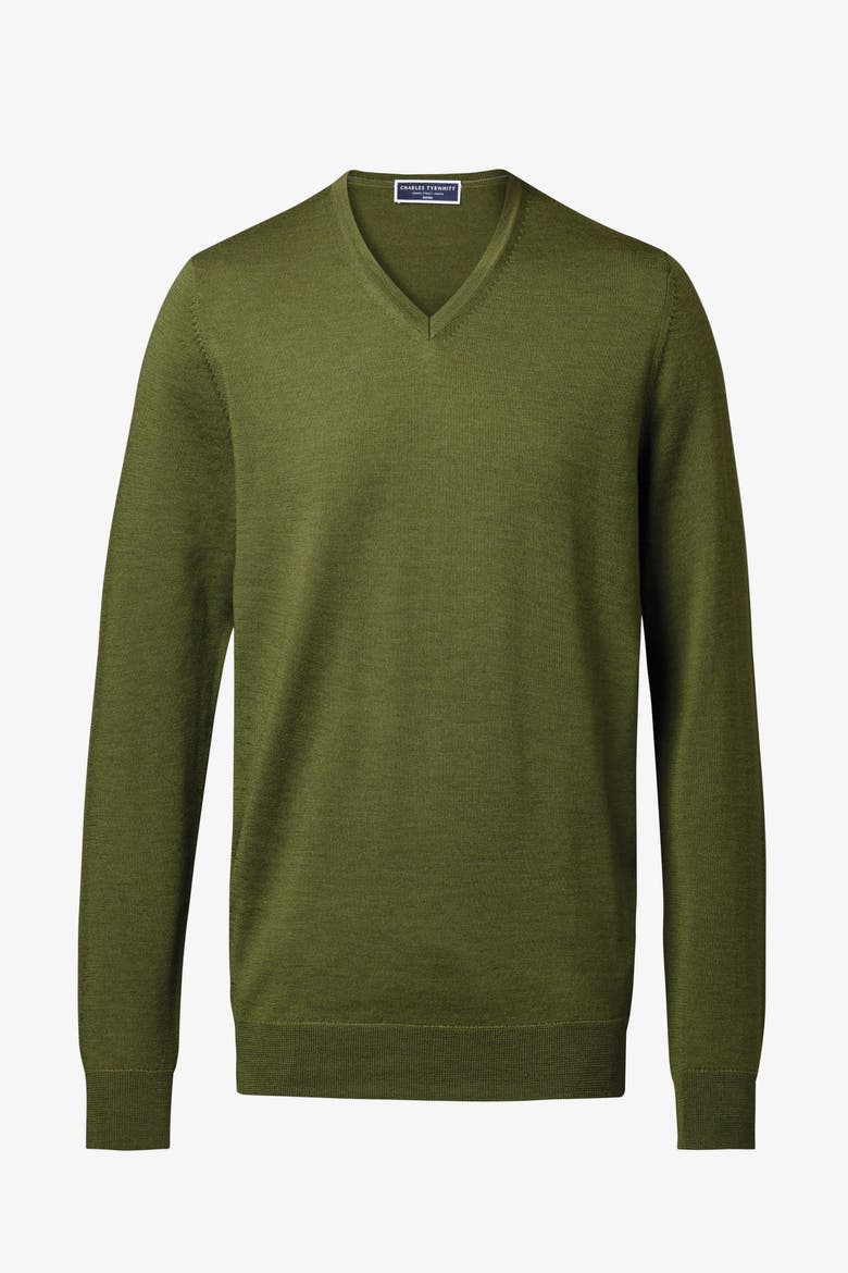 Pure Merino V Neck Sweater, Alternate, color, Moss Green