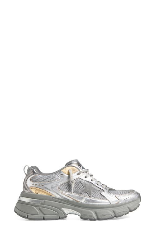 Golden Goose Laminated Leather Suede And Net Sneakers In Silver/gold
