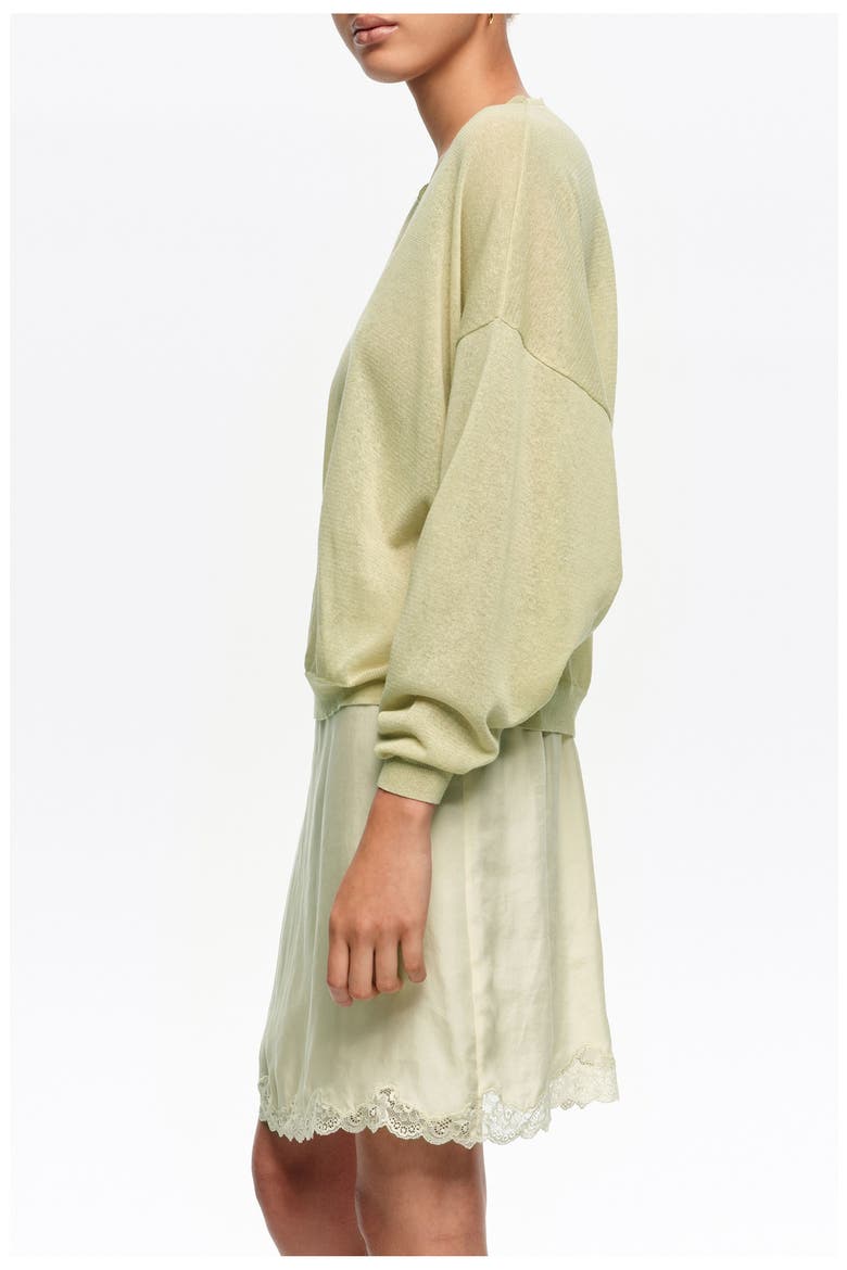 Short Sweater In Cotton Linen and Lace, Alternate, color, LIGHT GREEN