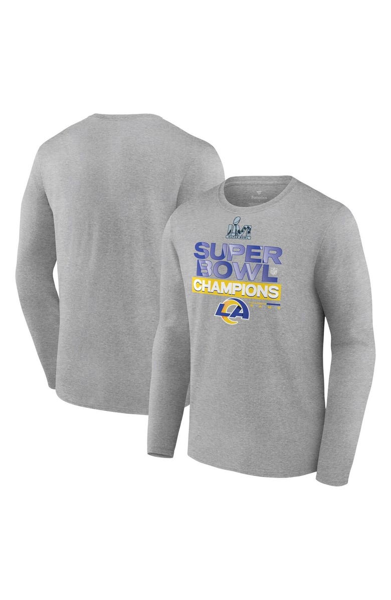 FANATICS Men's Fanatics Branded Heathered Gray Los Angeles Rams Super Bowl LVI Champions Locker Room Trophy Collection Long Sleeve T-Shirt, Main, color, 