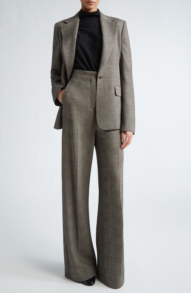 Max Mara Cognac Check Wide Leg Wool Blend Jersey Pants, Alternate, color,