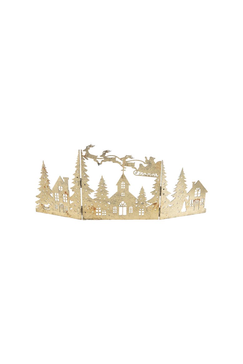Pewter Iron Folding Mantle Scene with Santa Sleigh, Main, color, Pewter Finish
