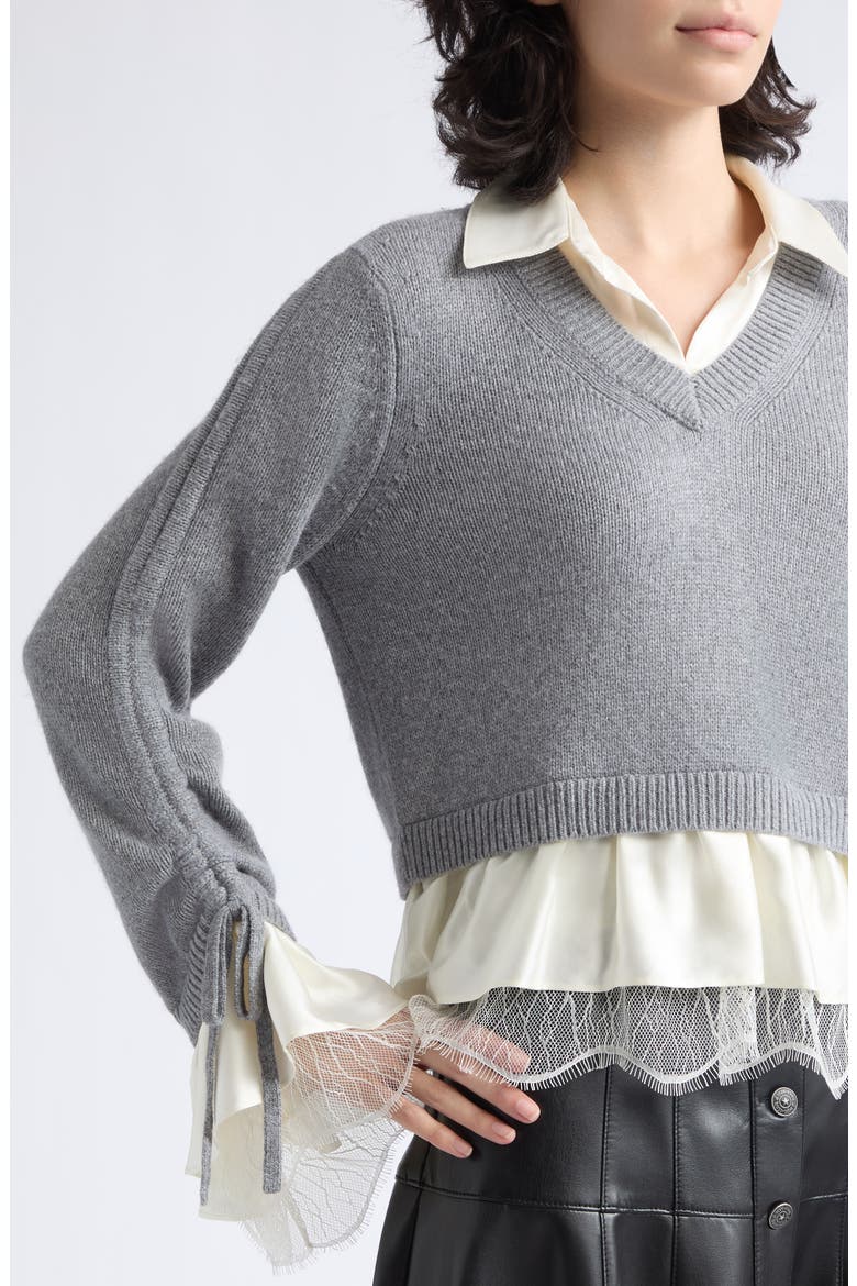 Milla Layered Pullover, Alternate, color, HEATHER GREY/ IVORY