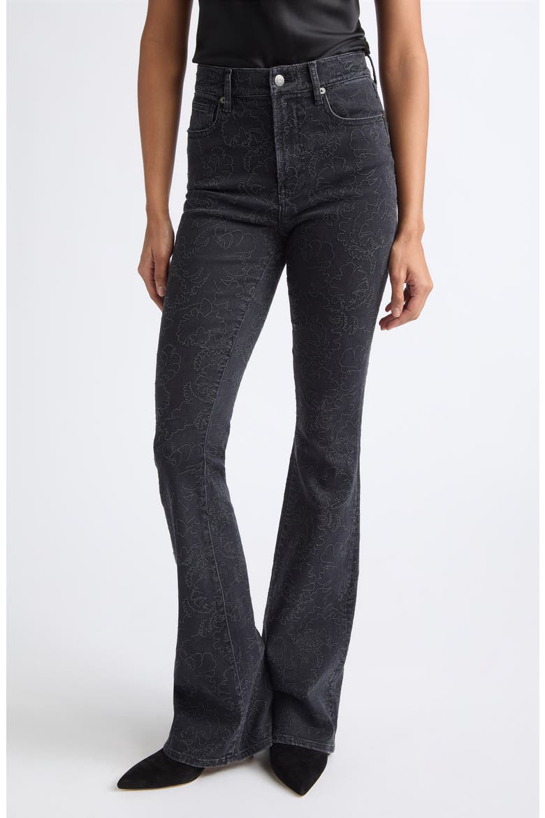 Beverly Floral Embroidered Flare Leg Jeans, Main, color, WASHED ONYX