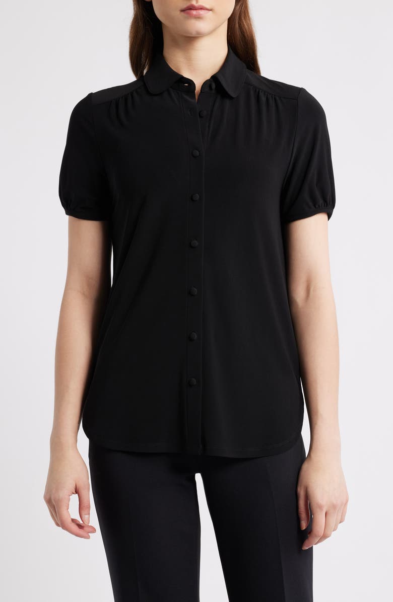 Anne Klein Collared Short Sleeve Button-Up Shirt, Main, color, Anne Black