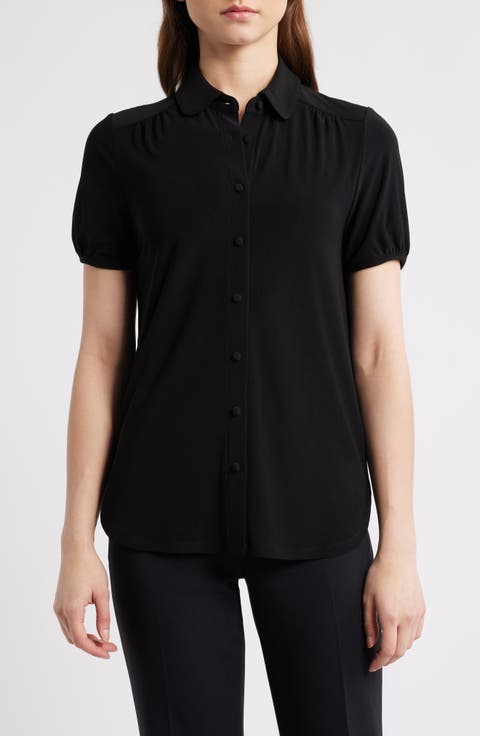Collared Short Sleeve Button-Up Shirt (Petite)