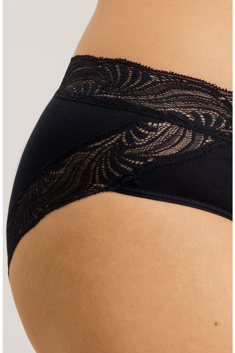 Cotton Delight Lace Trim High Cut Briefs, Alternate, color, BLACK