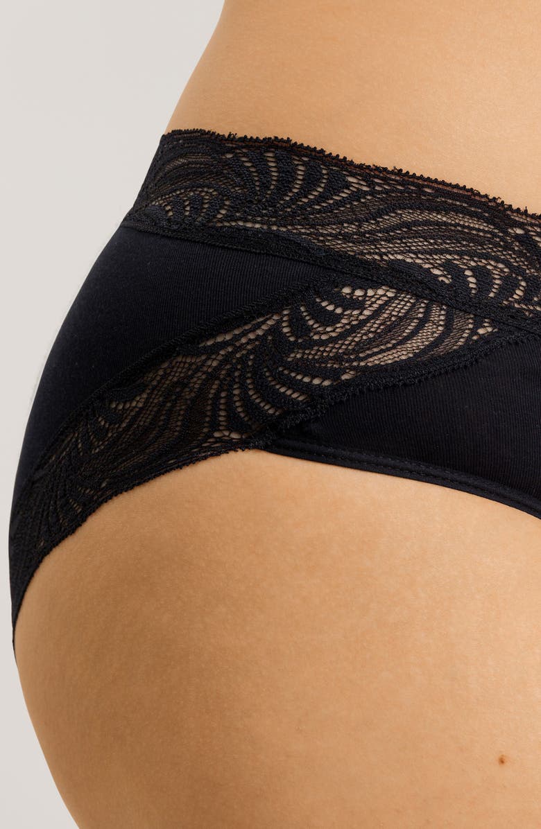 Hanro Cotton Delight Lace Trim High Cut Briefs, Alternate, color, Black