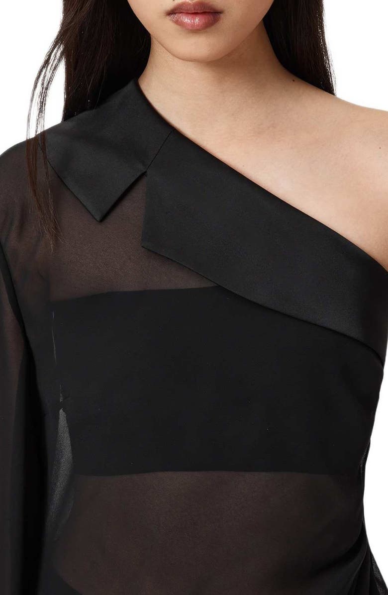 AllSaints Anaya Asymmetric Sheer Chiffon Top, Alternate, color, Black
