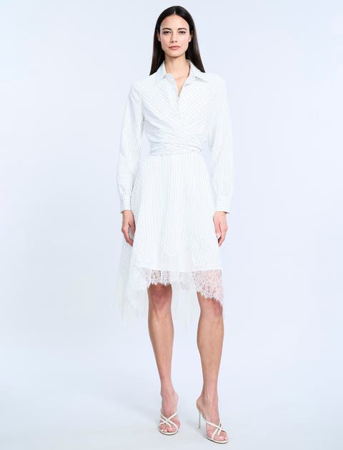 Striped Shirt Dress with Lace