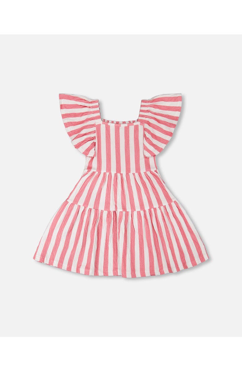 Deux par Deux Short Sleeve Crinkle Jersey Stripes Dress, Main, color, White & Pink Stripes