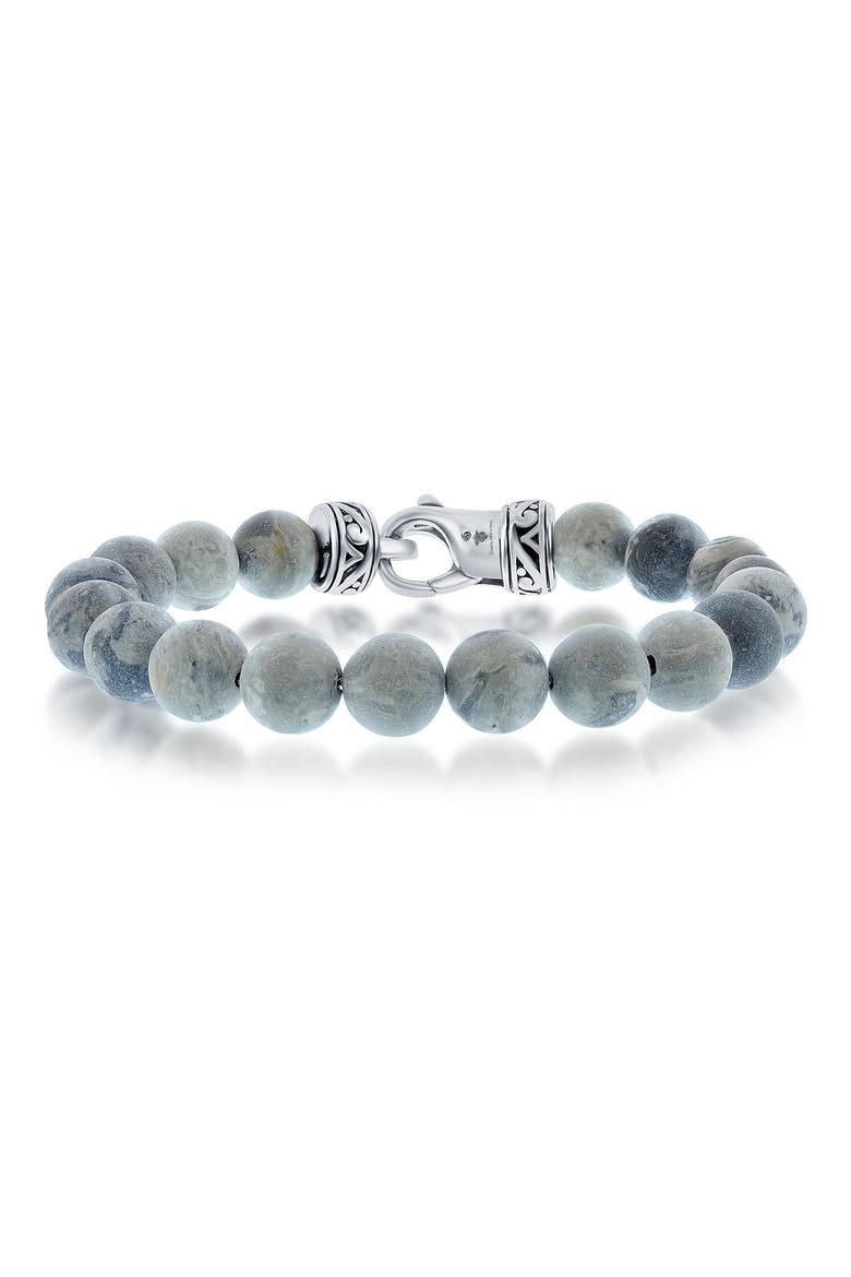 Stainless Steel Gray Jasper Beaded Bracelet, Main, color, GRAY