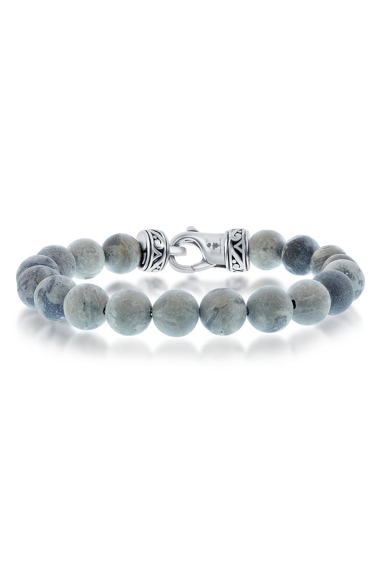 BLACKJACK Stainless Steel Gray Jasper Beaded Bracelet, Main, color, Gray