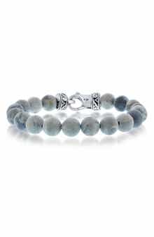 BLACKJACK Stainless Steel Gray Jasper Beaded Bracelet