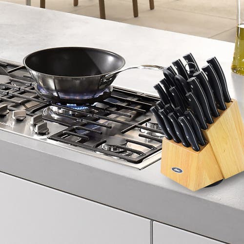 Oster Winstead 22 Piece Stainless Steel Cutlery Set With Black Handles And Wooden Block In Black