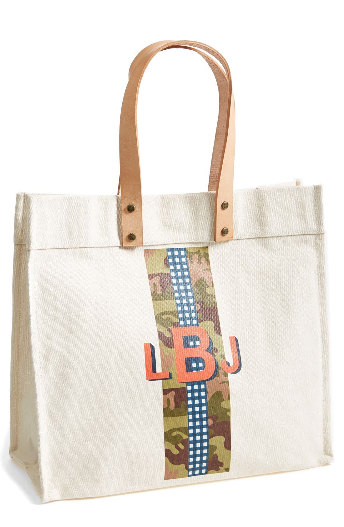 large classic monogram canvas tote, Main, color, CAMO STRIPE WITH ORANGE PRINT