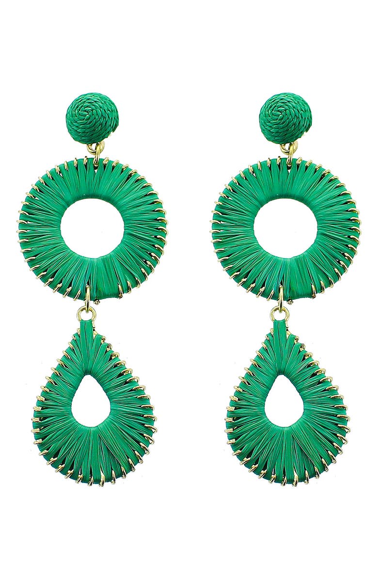Panacea Green Raffia Circle Teardrop Earrings, Main, color, 