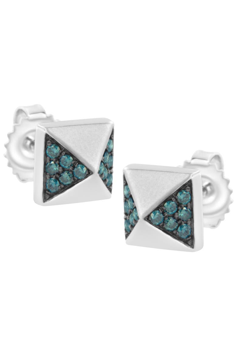 14K White Gold 1/4 Ct Blue Diamond Pyramid Stud Earring, Alternate, color, White