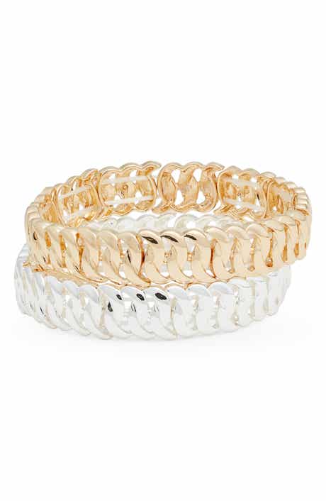 Open Edit Set of 2 Cuban Link Stretch Bracelets
