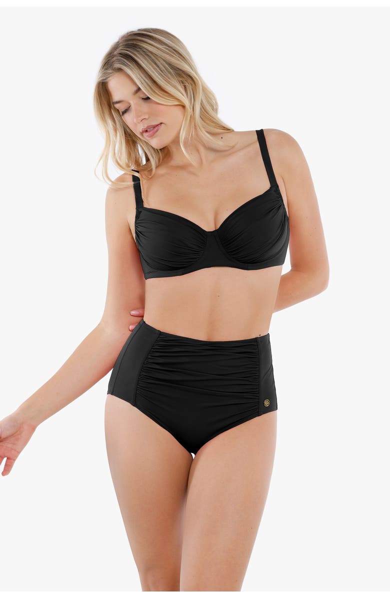 Popilush Shapewear Ruched Underwire Bikini Top, Alternate, color, Midnight Black