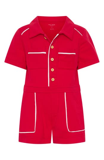 Tiny Tribe Kids' Piped Cotton Romper In Red