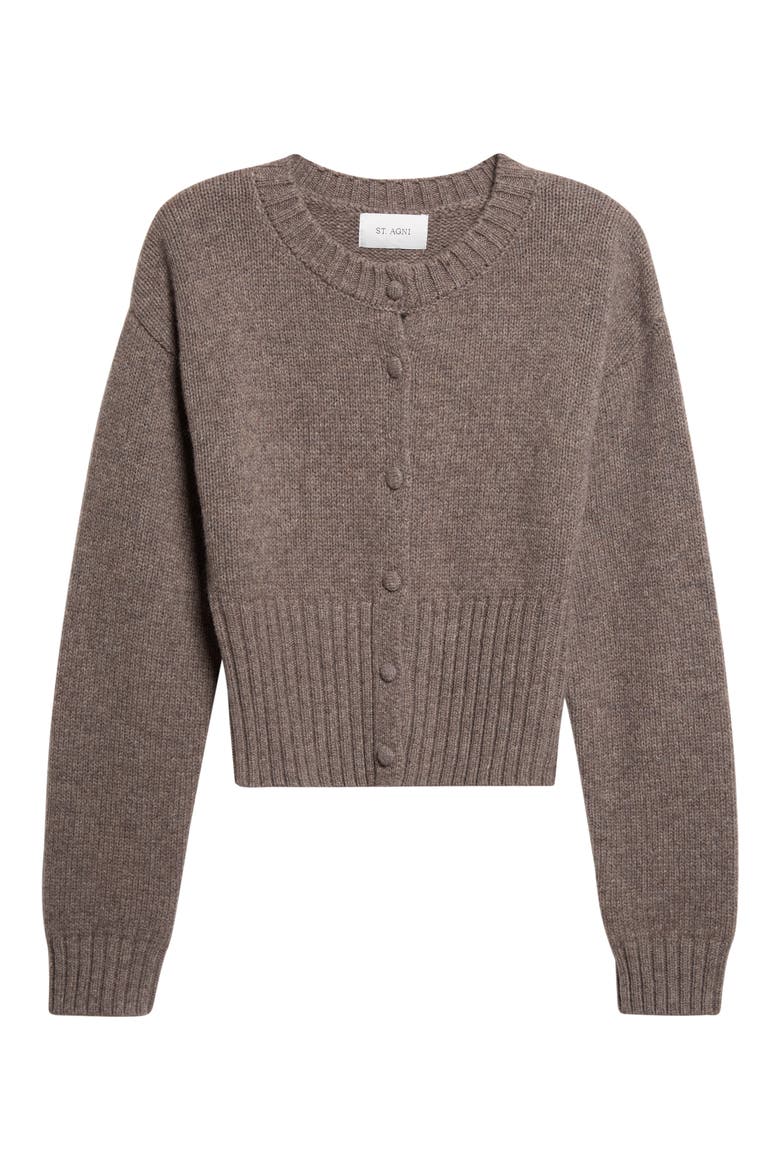 Wool Crewneck Cardigan, Alternate, color, TAUPE MELANGE
