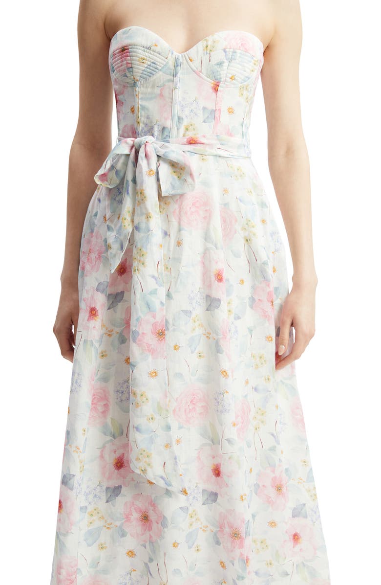 Bardot Floral Strapless Midi Dress, Alternate, color, Summer White Floral