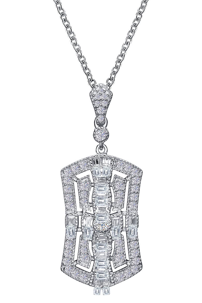 Baguette Heritage Simulated Diamond Pendant Necklace, Main, color, SILVER