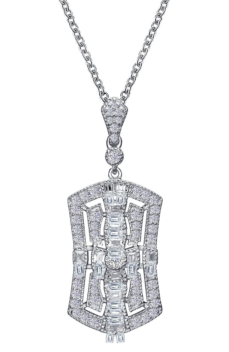 Lafonn Baguette Heritage Simulated Diamond Pendant Necklace, Main, color, Silver