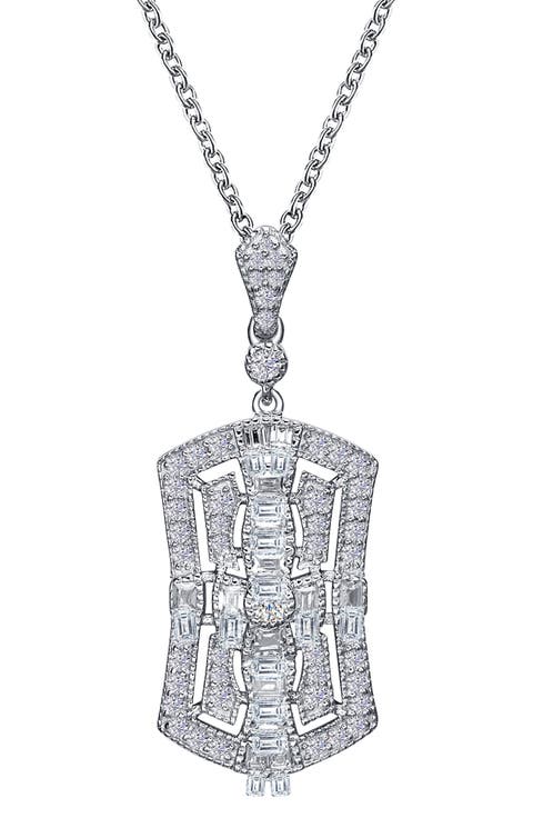 Baguette Heritage Simulated Diamond Pendant Necklace