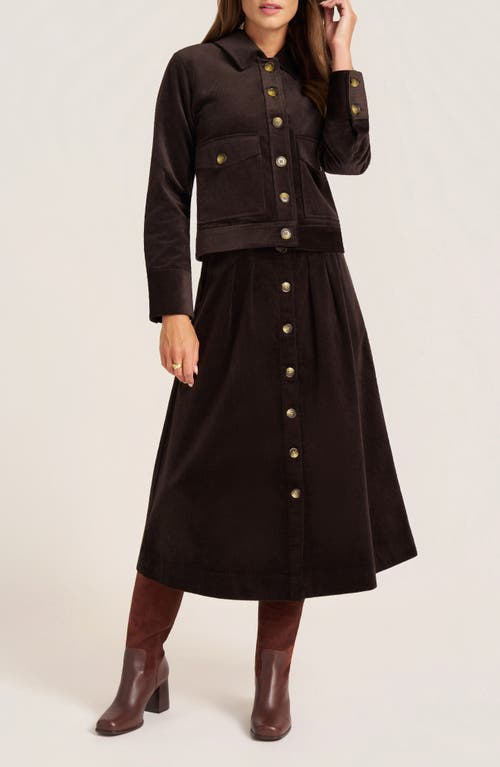 Matty M . Marlowe Cotton Blend Corduoy Midi Skirt In Brown