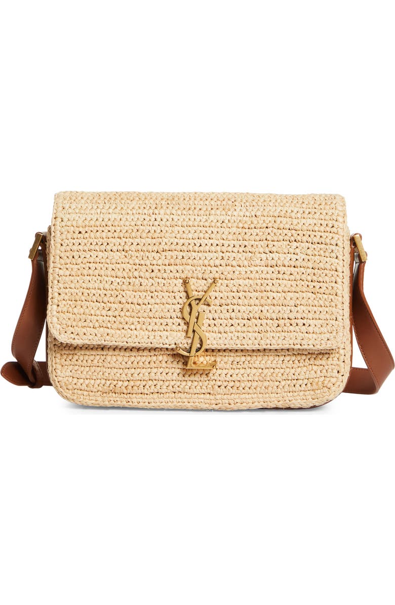 Saint Laurent Medium Solferino Raffia Shoulder Bag, Main, color,