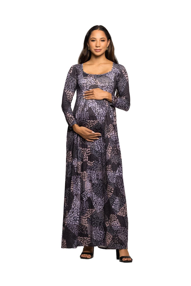 Long Sleeve Empire Waist Maxi Dress in Print, Main, color, Gray Multi