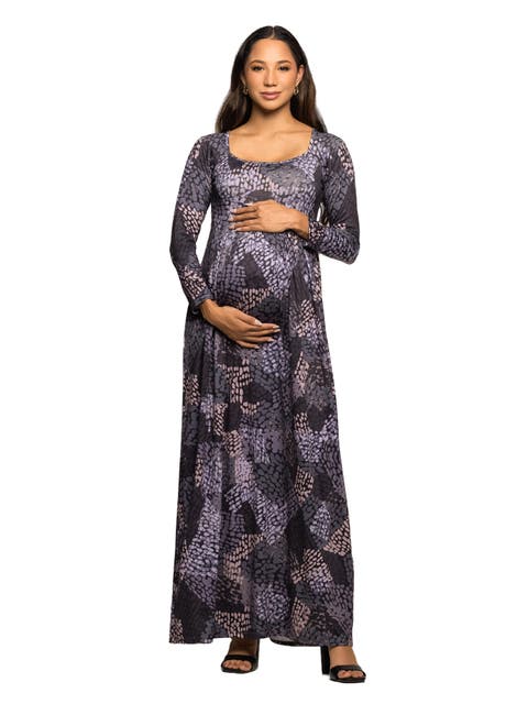 Long Sleeve Empire Waist Maxi Dress in Print