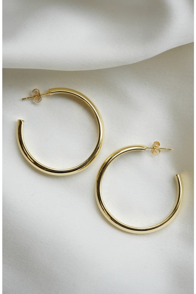 18K Gold Plate Sterling Silver Flat Edge Hoop Earrings, Alternate, color, GOLD