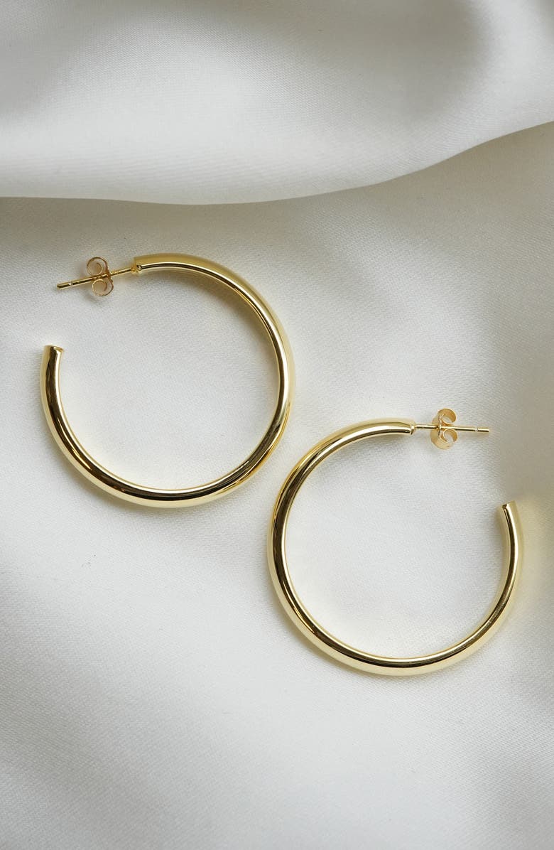 Argento Vivo Sterling Silver 18K Gold Plate Sterling Silver Flat Edge Hoop Earrings, Alternate, color, Gold