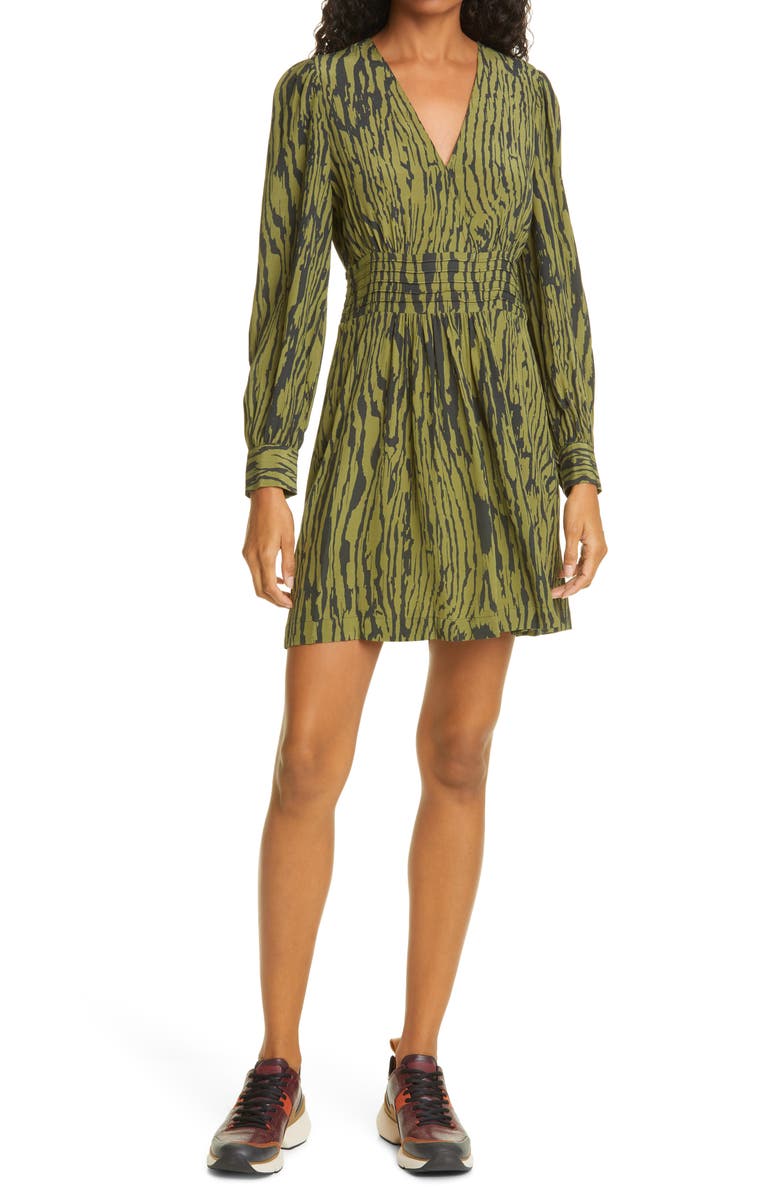 Baum und Pferdgarten Astrella Woodcut Print Long Sleeve Fit & Flare Dress, Main, color, 