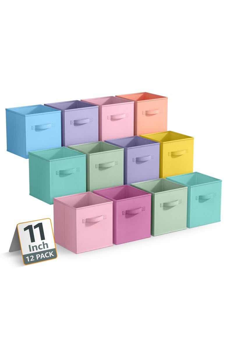 SORBUS 12-Pack Collapsible Storage Cubes, Main, color, Green/ Multicolored Pastel