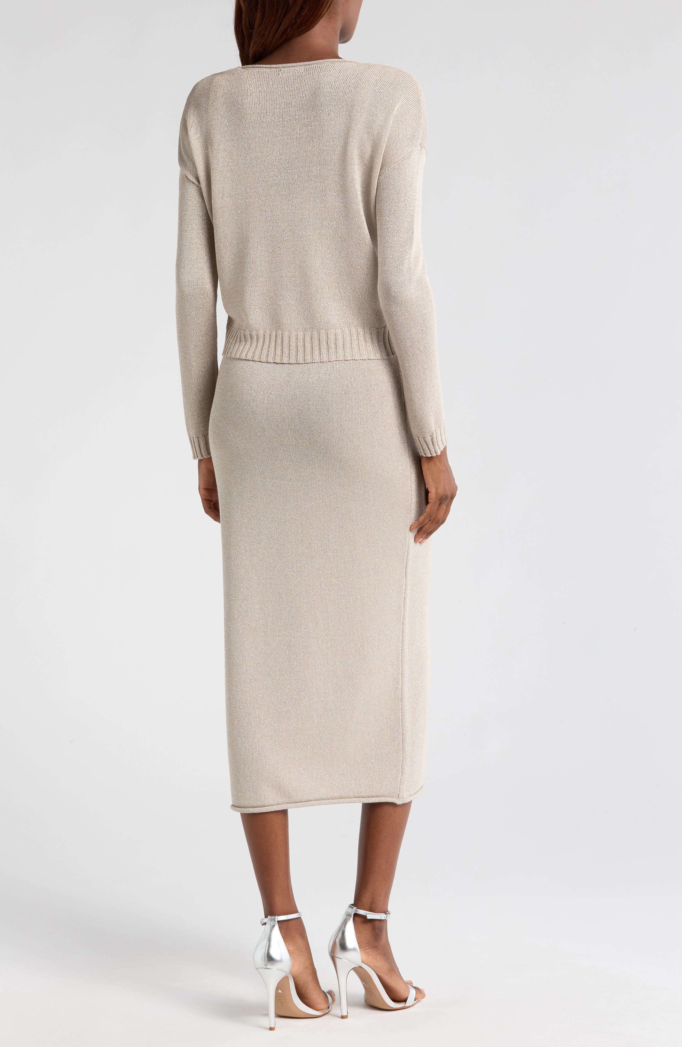 Metallic Long Sleeve Midi Sweater Dress - image 2