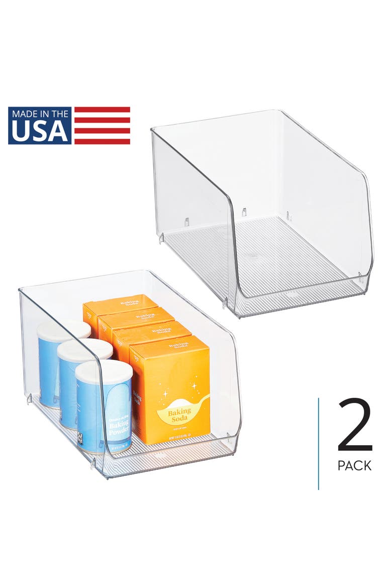 Clear Plastic Stackable Open Front Storage Bin, Easy Access Organizer for Pantry or Cabinet, 2-Pack, Alternate, color, Clear