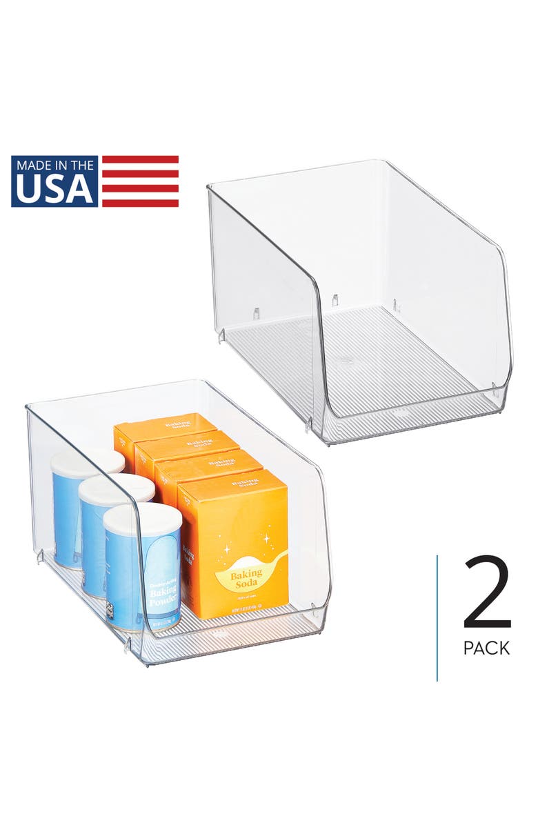 iDesign Clear Plastic Stackable Open Front Storage Bin, Easy Access Organizer for Pantry or Cabinet, 2-Pack, Alternate, color, Clear