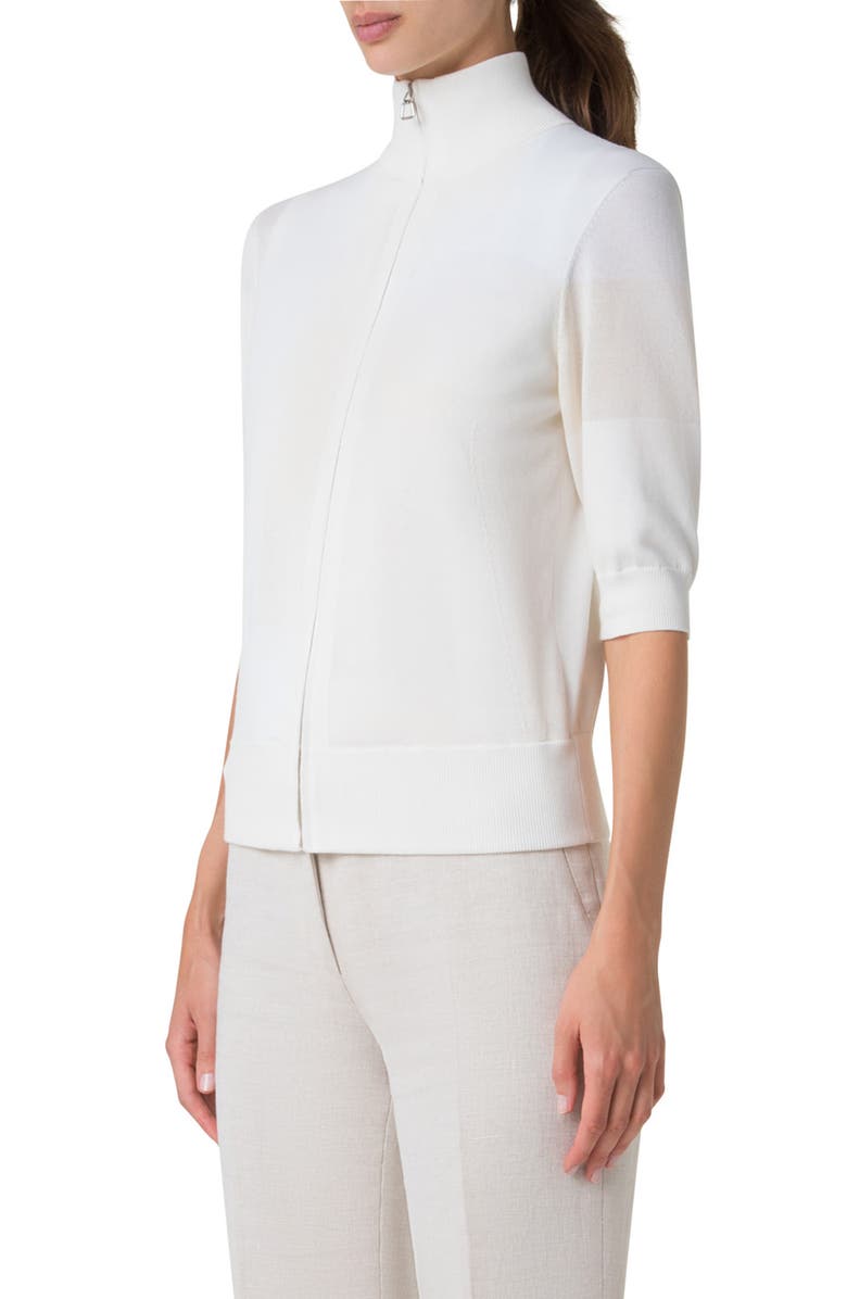Akris Trapeze Rayonnant Jacquard Full Zip Cardigan, Alternate, color, Ecru