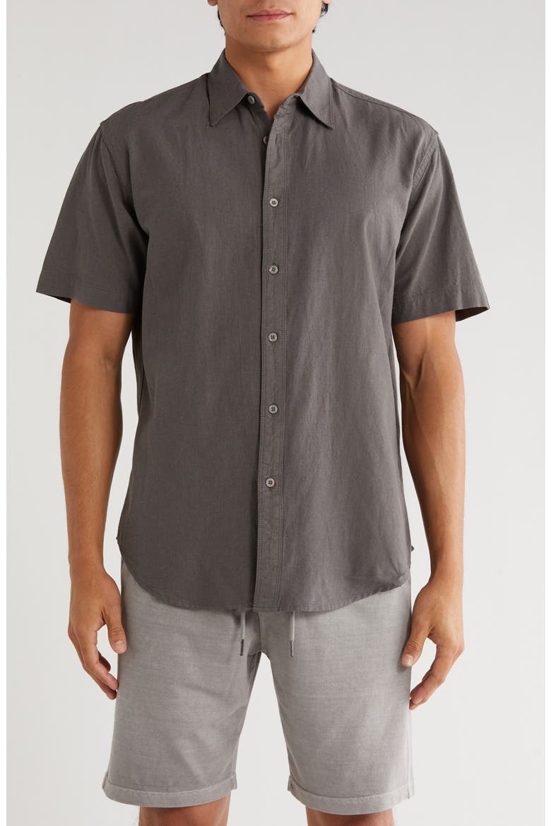 Aarav Short Sleeve Linen Blend Button-Up Shirt, Main, color, CHARCOAL