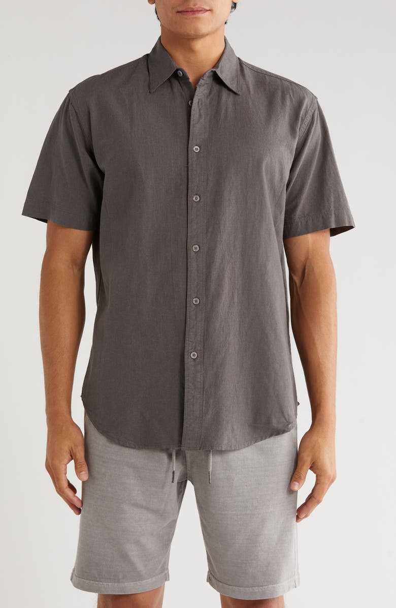 Coastaoro Aarav Short Sleeve Linen Blend Button-Up Shirt, Main, color, Charcoal