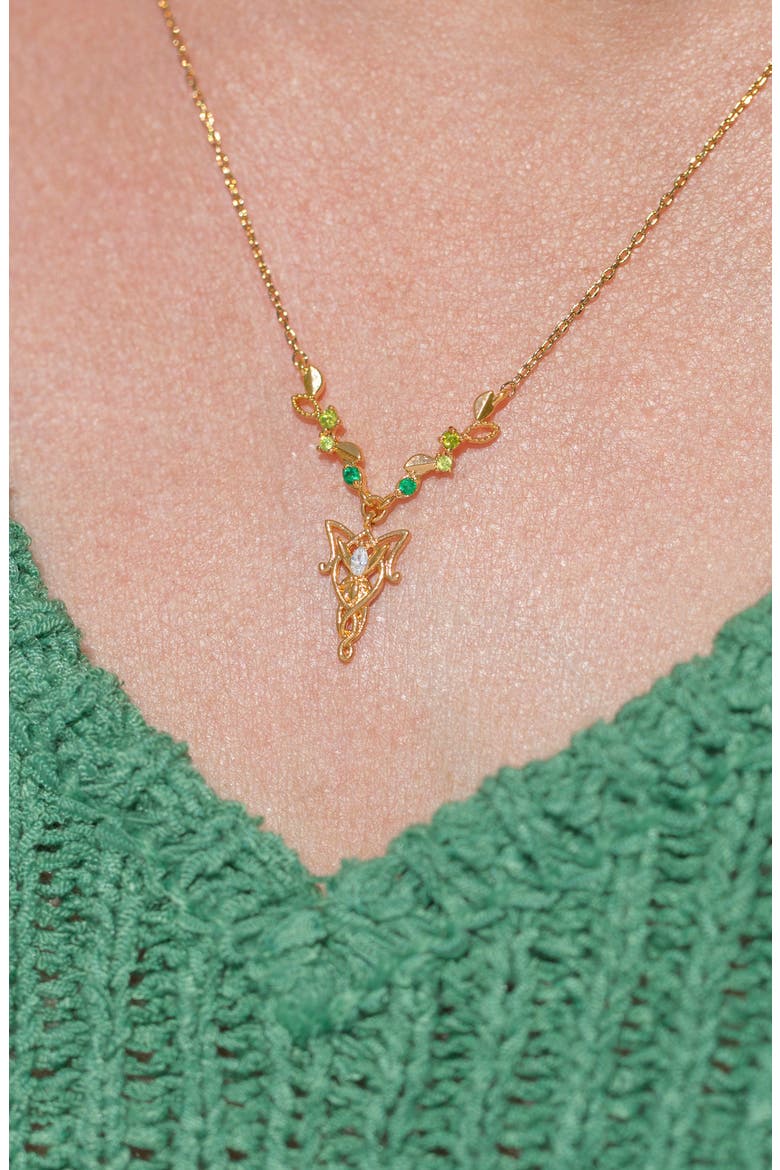 18k Gold Plated Cubic Zirconia Elven Pendant Necklace, Alternate, color, GOLD