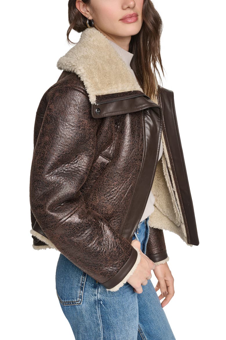 Ellery Faux Leather & Faux Shearling Aviator Jacket, Alternate, color, BROWN