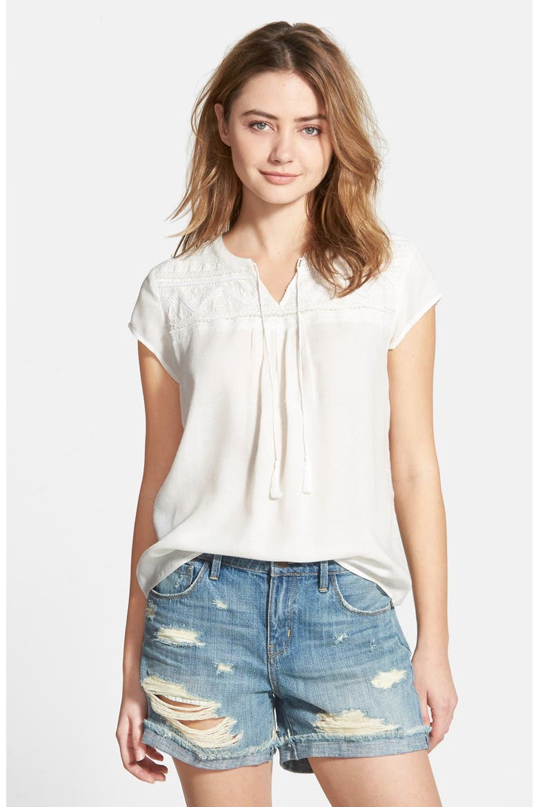 Embroidered Yoke Top, Main, color, IVORY PRISTINE